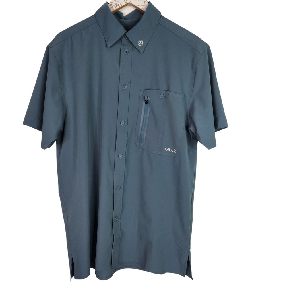 GILLZ Shirt Mens Medium Blue Vented Fishing Button Front Stretch Performance